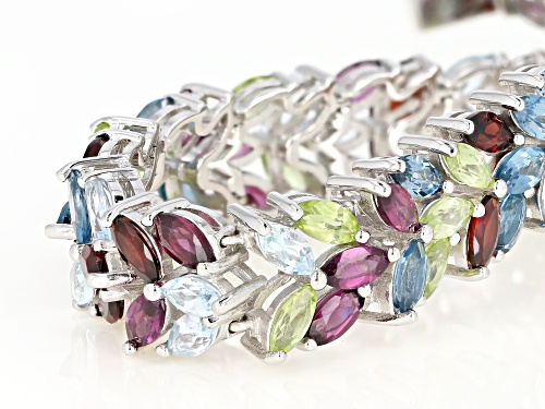28.09ctw Marquise Multi-Color Gemstone Rhodium Over Sterling Silver Floral Bracelet - Size 7.25