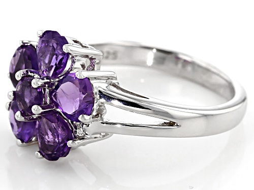 1.90CTW ROUND AND HEART SHAPE AFRICAN AMETHYST RHODIUM OVER STERLING SILVER RING - Size 7