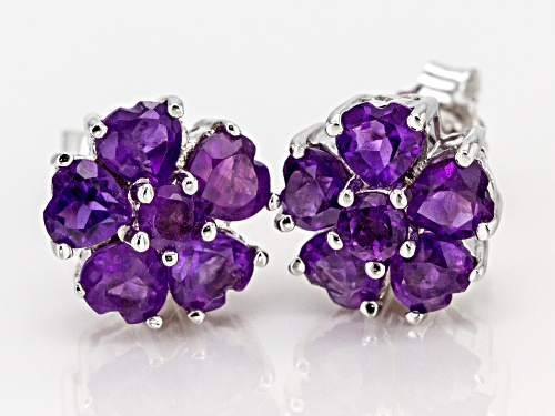 1.87CTW ROUND AND HEART SHAPE AFRICAN AMETHYST RHODIUM OVER STERLING SILVER CLUSTER EARRINGS