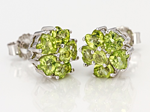 2.35CTW ROUND AND HEART SHAPE MANCHURIAN PERIDOT(TM) RHODIUM OVER STERLING SILVER CLUSTER EARRINGS