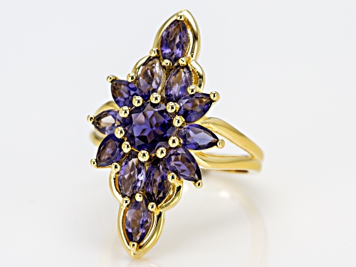 2.40ctw Round, Pear Shape & Marquise Iolite 18k Yellow Gold Over Sterling Silver Cluster Ring - Size 7