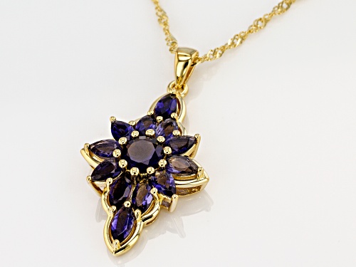 2.40ctw Marquise, Pear Shape and Round Iolite 18k  Gold Over Silver Cluster Pendant With Chain