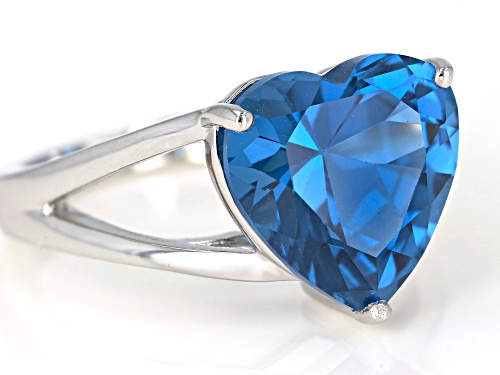 5.14ct Heart Shape Lab Created Blue Spinel Rhodium Over Sterling Silver Solitaire Ring - Size 9