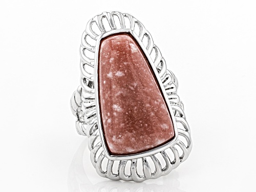 21X12X5MM FREE FORM CABOCHON THULITE RHODIUM OVER STERLING SILVER SOLITAIRE RING - Size 7