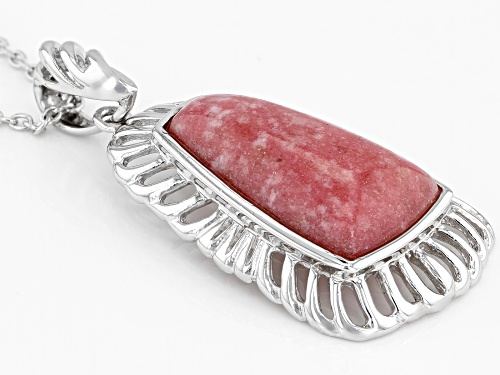 21X12X5MM FREE FORM CABOCHON THULITE RHODIUM OVER STERLING SILVER SOLITAIRE PENDANT WITH CHAIN