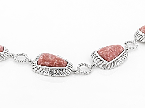 17X10X4MM PEAR SHAPE CABOCHON THULITE RHODIUM OVER STERLING SILVER BRACELET - Size 7.25