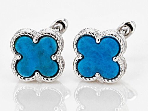 8mm Turquoise Rhodium Over Sterling Silver Four-Leaf Clover Stud Earrings