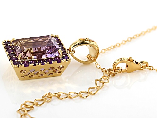 4.52CT RECTANGULAR AMETRINE WITH .75CTW AMETHYST & CITRINE 18K GOLD OVER SILVER PENDANT W/CHAIN