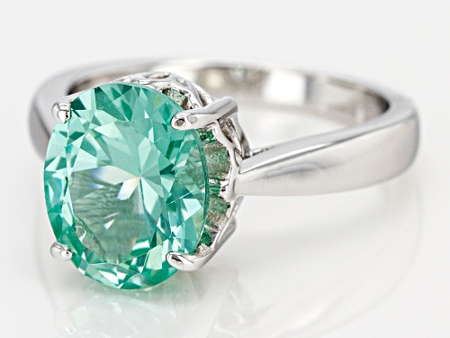 3.42ct Oval Lab Created Green Spinel Rhodium Over Sterling Silver Solitaire Ring - Size 9
