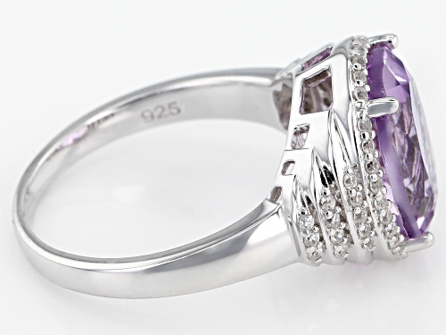 3.51ct Oval Lavender Amethyst With .25ctw Zircon Rhodium Over Silver Ring - Size 8