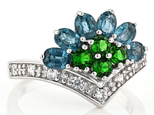 1.12ctw Chromium Kyanite, .40ctw Chrome Diopside and .26ctw White Zircon Rhodium Over Silver Ring - Size 8