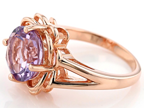 2.98ct Round Lavender Amethyst  18k Rose Gold Over Silver Flower Solitaire Ring - Size 6