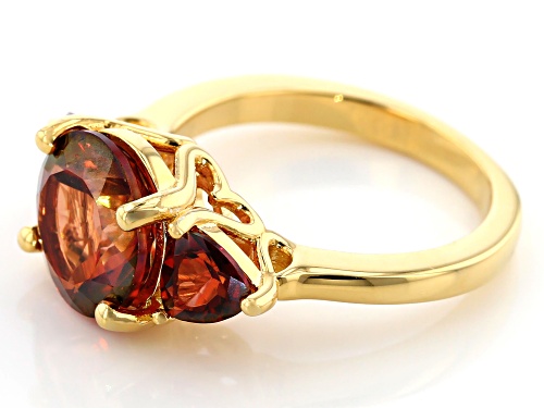 3.66ctw Round & Trillion Red Labradorite 18k Yellow Gold Over Silver 3-Stone Ring - Size 9