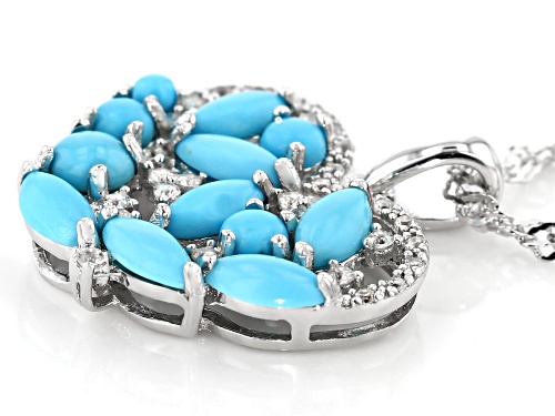 Sleeping Beauty Turquoise with .28ctw White Zircon Rhodium Over Silver Heart Pendant W/Chain