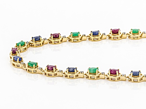 6.88ctw emerald, ruby and blue sapphire with .10ctw diamond 18k gold over silver necklace. - Size 18