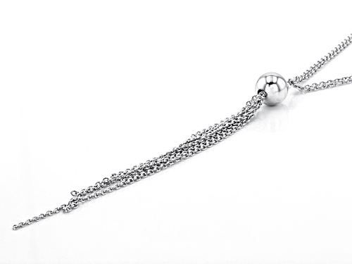 Sterling Silver 10mm Bead Double Cable Chain Tassle Necklace 28 Inch - Size 28