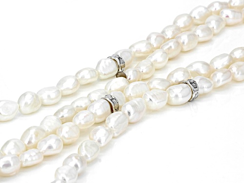 7-8mm White Cultured Freshwater Pearl Sterling Silver 32 Inch Endless Strand Necklace - Size 32