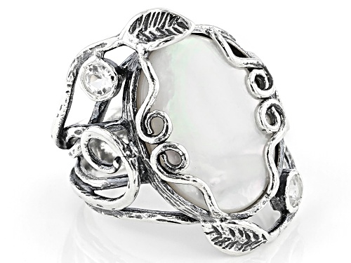 White South Sea Mother-of-Pearl & White Topaz Sterling Silver Ring - Size 7