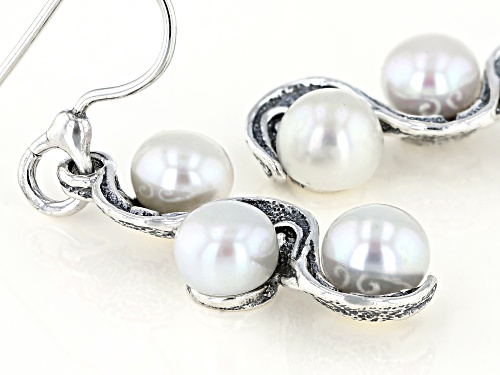 8mm White Cultured Freshwater Pearl Sterling Silver Dangle Earrings