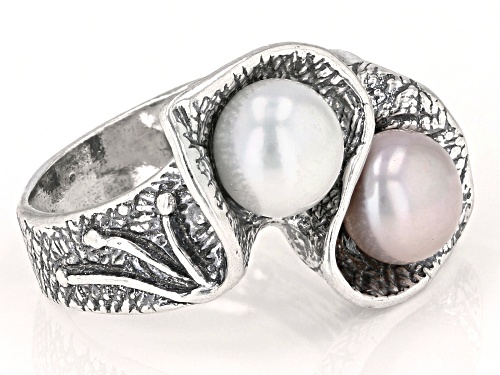 8mm White & Pink Cultured Freshwater Pearl Sterling Silver Ring - Size 6