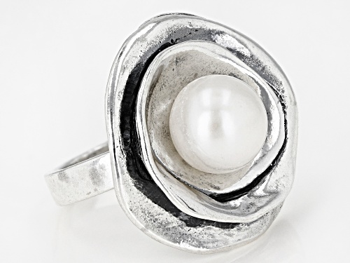 9-10mm White Cultured Freshwater Pearl Sterling Silver Ring - Size 10