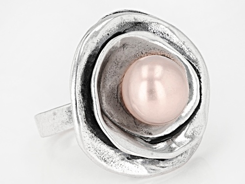 10mm Pink Cultured Freshwater Pearl Sterling Silver Ring - Size 7