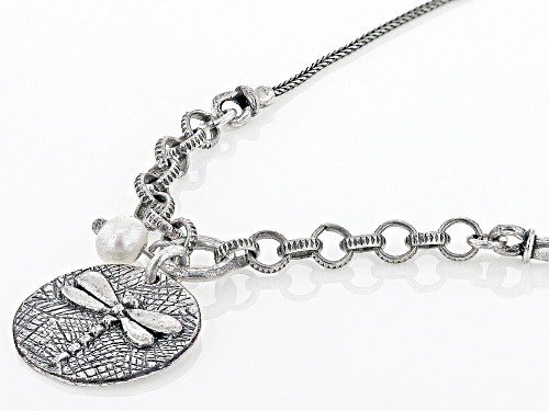 4.5-5mm White Cultured Freshwater Pearl Sterling Silver 18 Inch Dragonfly Necklace - Size 18