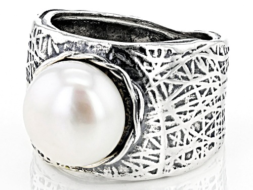 11.5-12mm White Cultured Freshwater Pearl Sterling Silver Ring - Size 12