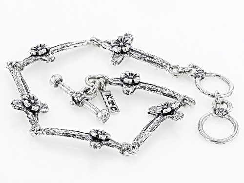 Sterling Silver 7 Inch Flower Cross Bracelet - Size 7