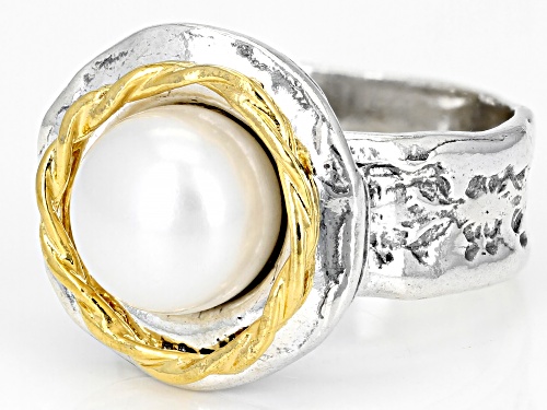 9.5-10mm White Cultured Freshwater Pearl Sterling Silver & 14k Yellow Gold Over Sterling Silver Ring - Size 9