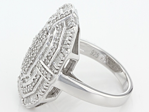 .75ctw Baguette And Round White Diamond Rhodium Over Sterling Silver Cluster Ring - Size 7