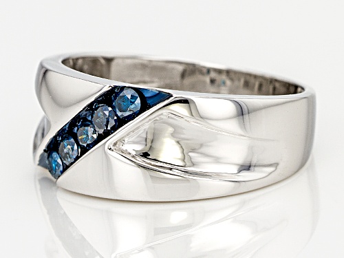 .25ctw Round Blue Velvet Diamond™ Rhodium Over Sterling Silver Mens Band Ring - Size 10