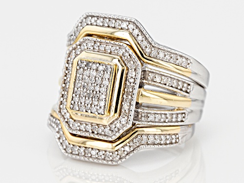 .45ctw Round White Diamond Rhodium & 14k Yellow Gold Over Sterling Silver Ring With 2 Matching Bands - Size 5