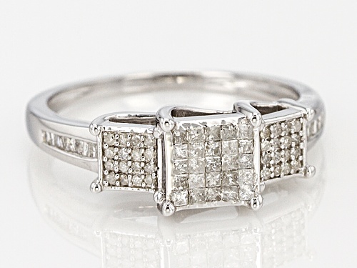 .38ctw Round, Baguette And Princess Cut White Diamond Rhodium Over Sterling Silver Ring - Size 8