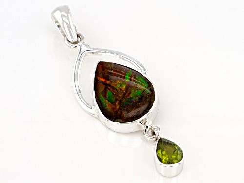 Artisan Collection of India™ Ammolite Doublet & 0.99ct Peridot Sterling Silver Pendant