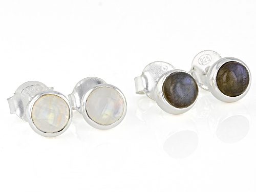 Artisan Collection Of India™ Labradorite & Rainbow Moonstone Set of Two Sterling Silver Earrings