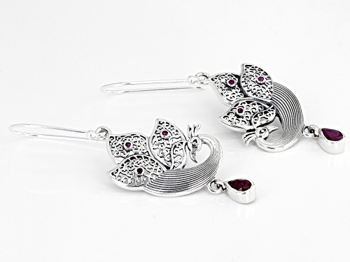 Artisan Collection Of India™ Red Ruby Sterling Silver Peacock Earrings