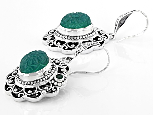 Artisan Collection Of India™ Oval Green Onyx With 0.24ct Round Emerald Sterling Silver Earrings