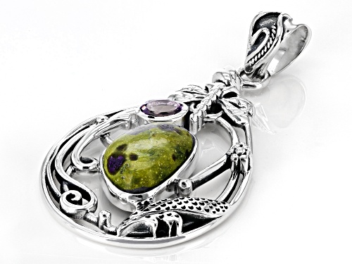Artisan Collection Of India™ Tasmanian Serpentine And Amethyst Sterling Silver Dragon Fly Pendant