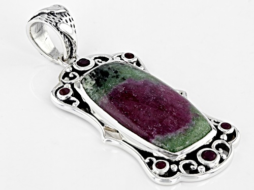 Artisan Collection Of India™ 15x30mm Ruby Zoisite and 0.26ctw Ruby Sterling Silver Pendant