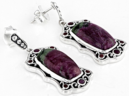 Artisan Collection Of India™ 9x18mm Ruby Zoisite and 0.09ctw Ruby Sterling Silver Earrings