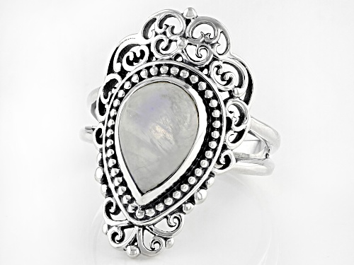Artisan Collection Of India™ 12 x 8mm Pear Rainbow Moonstone Sterling Silver Ring - Size 9