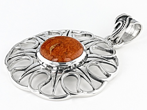Artisan Collection of India™ 16mm Round Sponge Coral Sterling Silver Sun Pendant