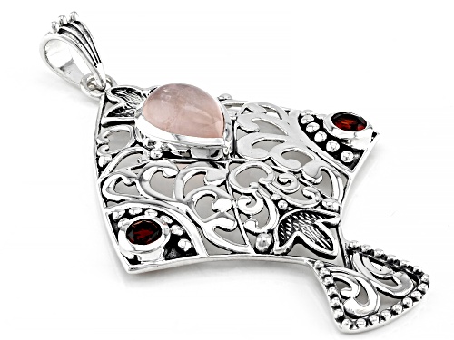 Artisan Collection of India™ 10x14mm Pear Rose Quartz & 0.57ctw Round Garnet Sterling Silver Pendant