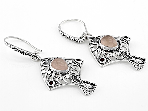 Artisan Collection of India™ 7x9mm Rose Quartz and 0.17ctw Red Garnet Sterling Silver Earrings