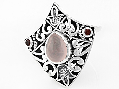 Artisan Collection of India™ 7x9mm Pear Rose Quartz and .06ctw Round Red Garnet Sterling Silver Ring - Size 12