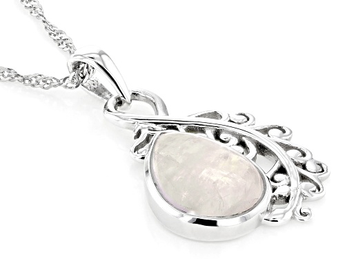 Artisan Collection of India™ 14x10mm Rainbow Moonstone Sterling Silver Leaf Pendant With Chain