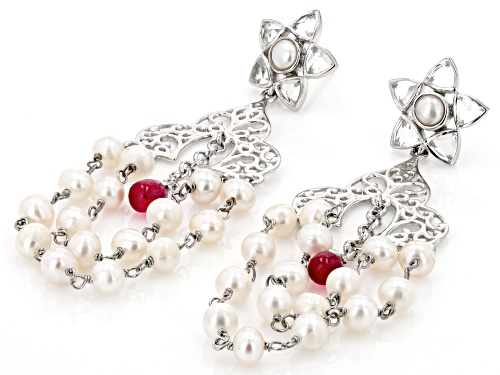 Artisan Collection of India™  Ruby Quartz, Cultured FW Pearl, & Topaz Sterling Silver Earrings