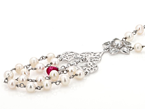 Artisan Collection of India™ Ruby Color Quartz, Cultured Freshwater Pearl & Topaz Silver Necklace - Size 18