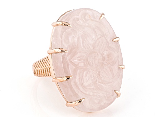 Artisan Collection of India™ 32x22mm Carved Rose Quartz 18K Gold Over Silver Floral Ring - Size 7
